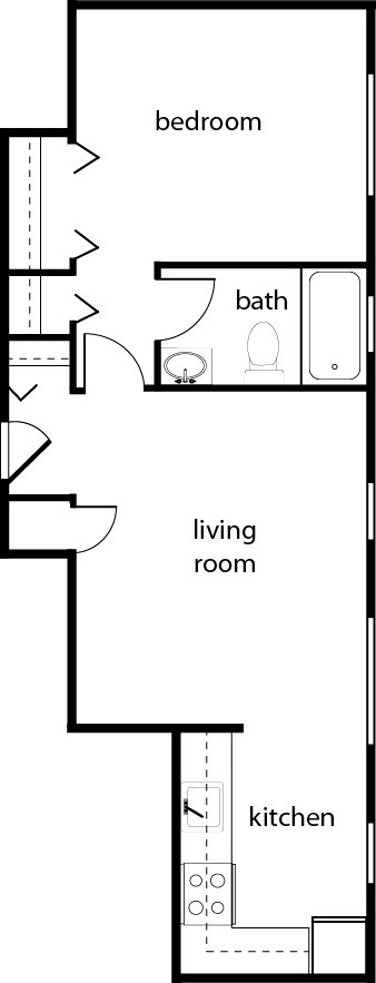 Floor plan for 1 bed, 848 sqft